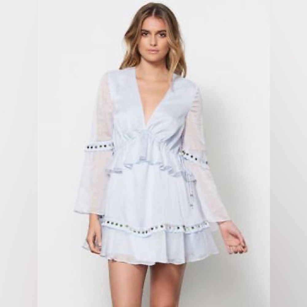 Stevie May Light Blue Mini Dress with Sheer Sleeves
